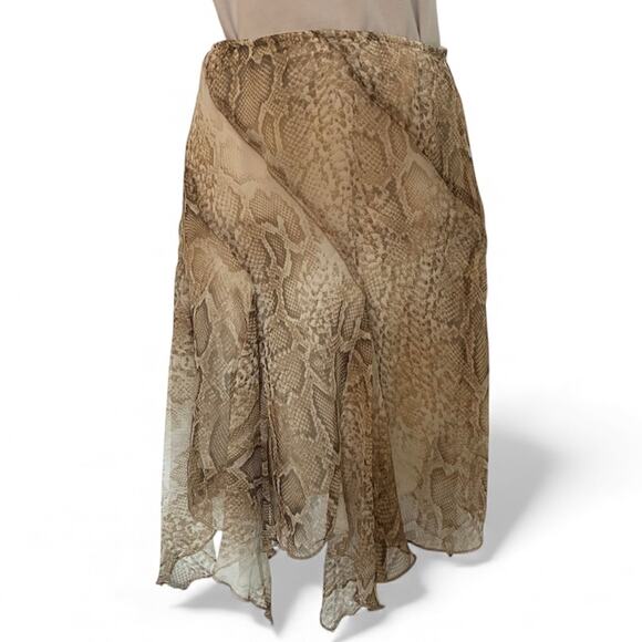 Snakeskin print handkerchief hem skirt, Rampage size 7 bohemian cream brown midi - Picture 4 of 5